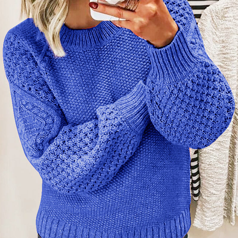 Damen Grobgestrickter Pullover mit Zopfmuster und Ballonärmeln Echo Archiv
