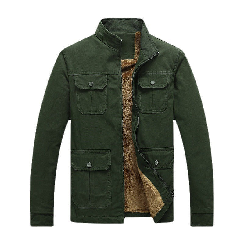 Herren Canvas-Fieldjacke mit Kunstfell-Innenfutter, Utility-Taschen und Stehkragen Echoarchiv