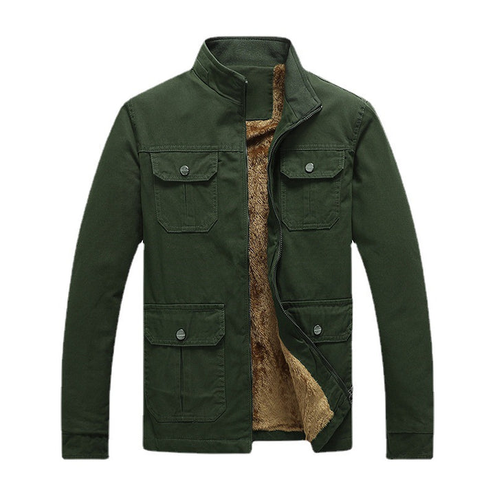 Herren Canvas-Fieldjacke mit Kunstfell-Innenfutter, Utility-Taschen und Stehkragen Echoarchiv
