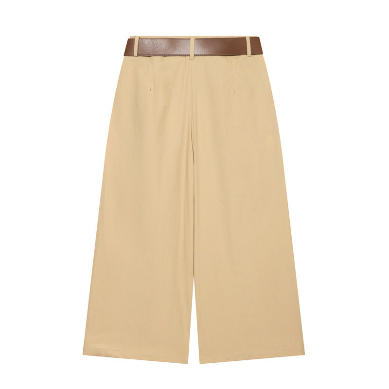 Damen Hochtaillierte Culotte-Hose mit weitem Bein, Kellerfalten und Rundbuckel-Gürtel Echo Archiv