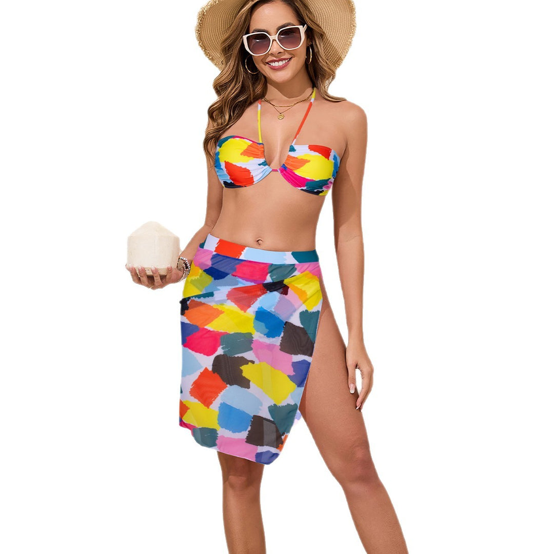 Damen Bunt bedrucktes Bikini-Set mit luftigem Überrock Echo Archiv