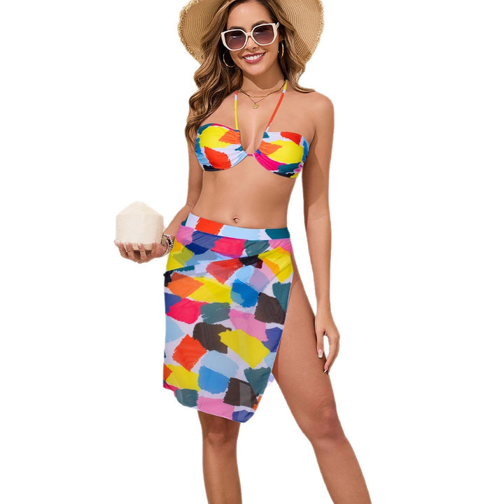 Damen Bunt bedrucktes Bikini-Set mit luftigem Überrock Echo Archiv