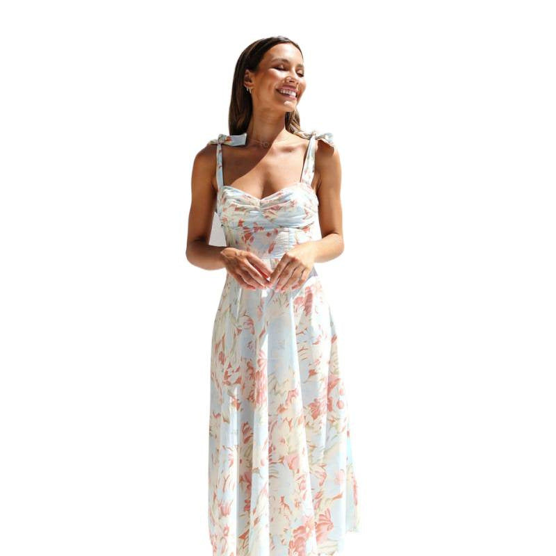 Damen Sommerliches Maxikleid mit verstellbaren Trägern und Raffungen Echo Archiv