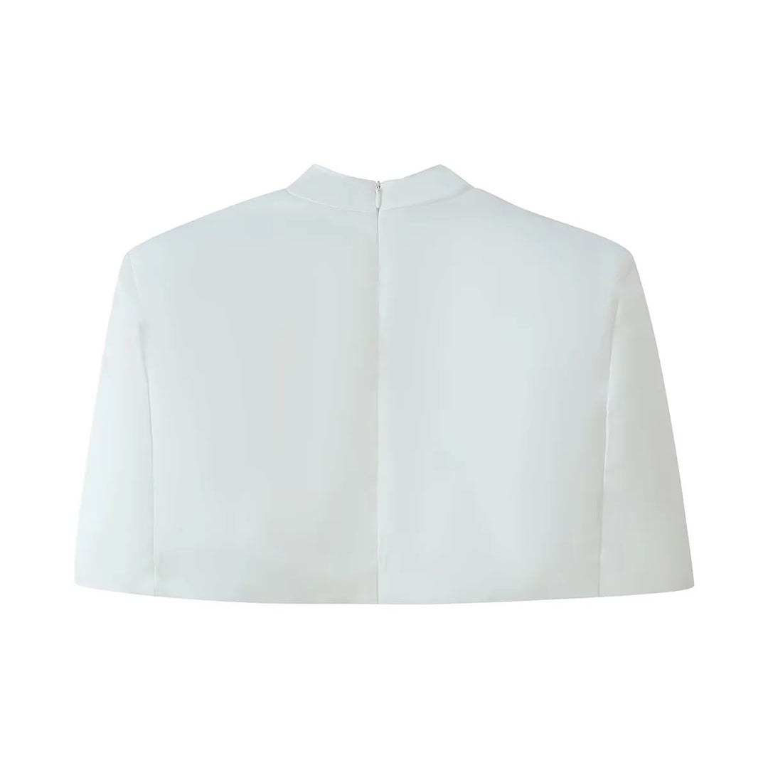 Damen kurzes Capelet-Top mit Stehkragen, verdecktem Rückenreißverschluss und minimalistischer Brustleiste – Célinea