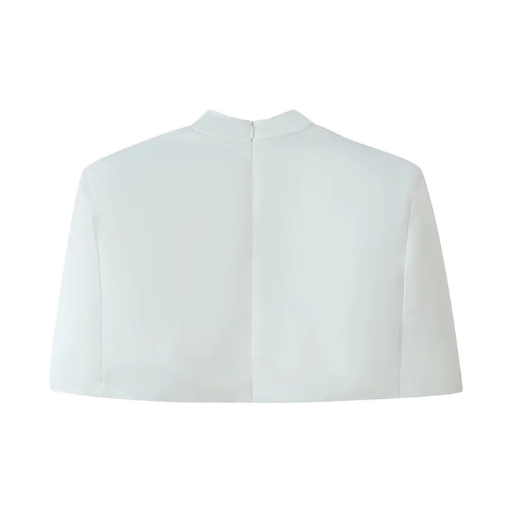 Damen kurzes Capelet-Top mit Stehkragen, verdecktem Rückenreißverschluss und minimalistischer Brustleiste – Célinea