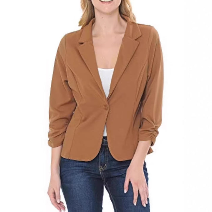 Damen taillierter Jersey-Blazer mit Ein-Knopf-Verschluss und dreiviertelärmeln – Valéne