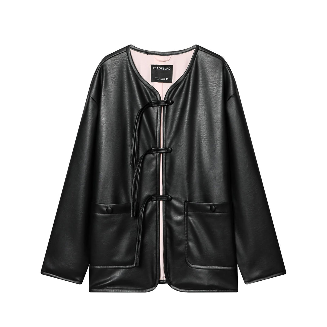Damen nan Oversized Kunstlederjacke mit Knebelverschlüssen und aufgesetzten Pattentaschen Echo Archiv