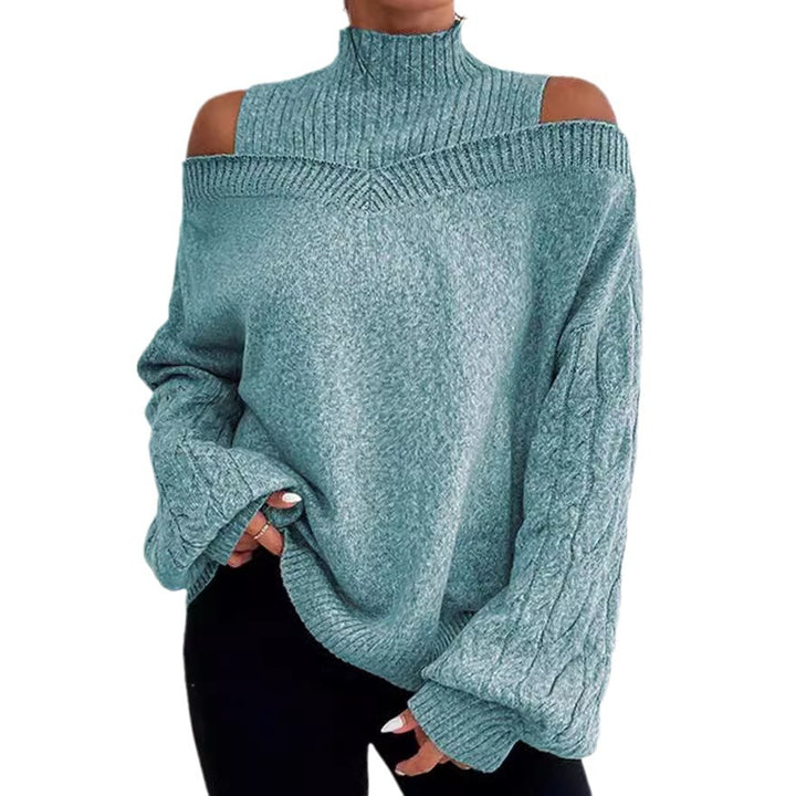 Damen nan schulterfreier Strickpullover mit Stehkragen und Zopfmusterärmeln Echo Archiv