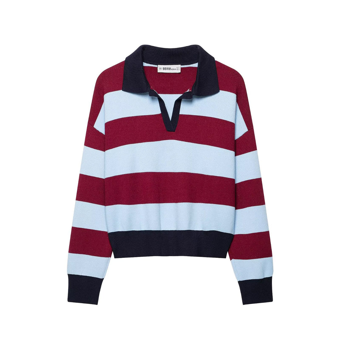 Damen Gestreifter Rugby-Pullover mit Polokragen und V-Ausschnitt Echo Archiv