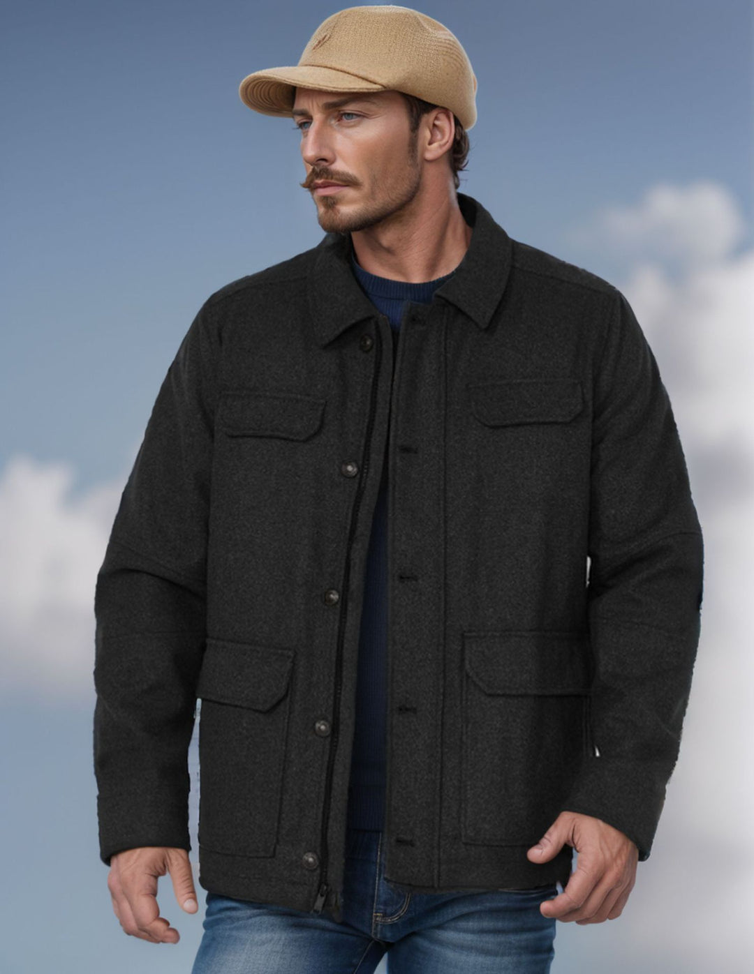 Herren lässige Wolljacke mit praktischen Brusttaschen Echoarchiv