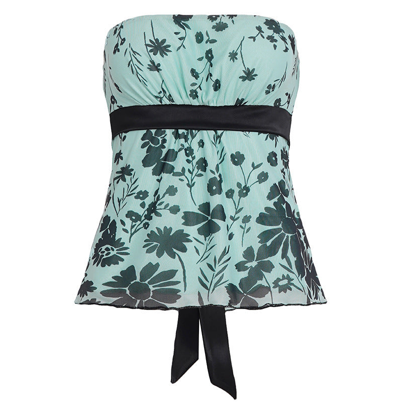 Damen Bandeau-Top mit floralem Druck und verstellbarem Gürtel Echo Archiv