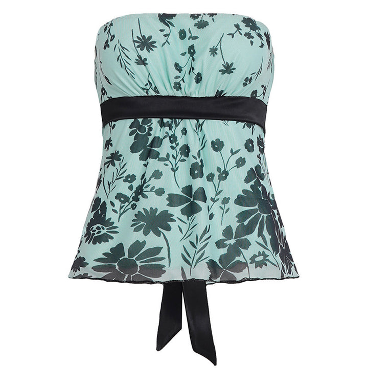 Damen Bandeau-Top mit floralem Druck und verstellbarem Gürtel Echo Archiv