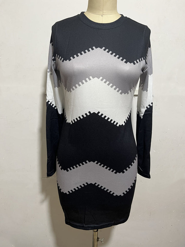 Damen nan Longsleeve-Strickkleid mit Chevron-Muster, geradem Saum und körperumspielender Passform Echo Archiv