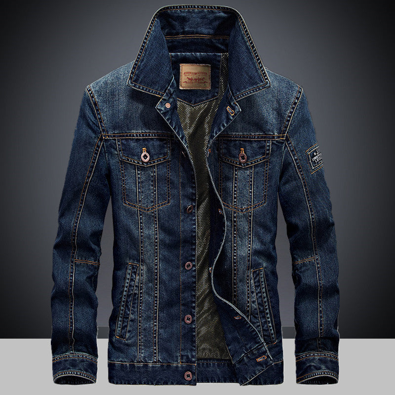 Herren Jeansblouson im Vintage‑Workwear‑Look mit Umlegekragen und Ziernähten – Denvaro