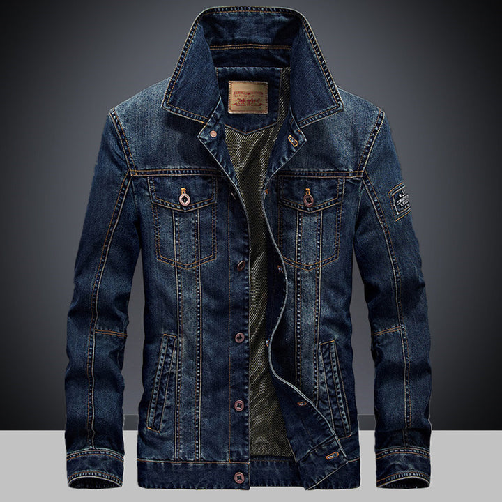 Herren Jeansblouson im Vintage‑Workwear‑Look mit Umlegekragen und Ziernähten – Denvaro