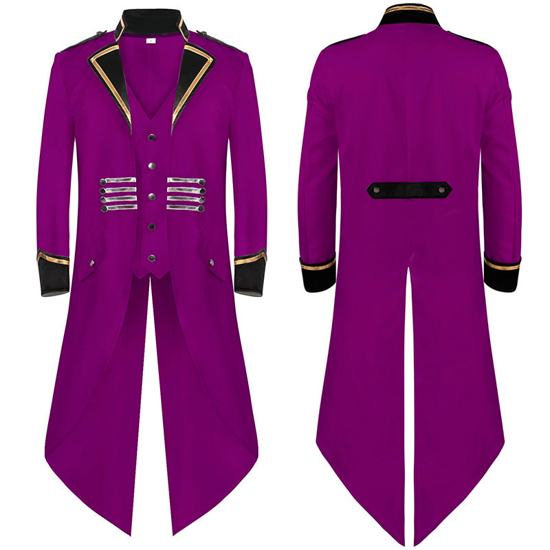 Herren militärisch inspirierter Longcoat mit Schößenschnitt, Stehkragen und dekorativen Metallleisten – Montevé