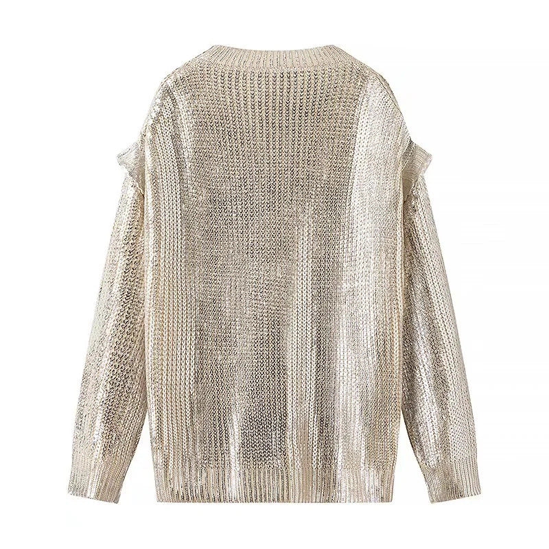 Damen Glänzender Oversize-Strickpullover mit Schulter-Cutouts Echo Archiv