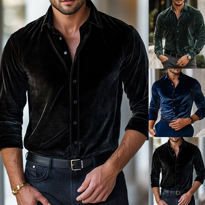 Herren elegantes Samt-Hemd mit feinen Details Echoarchiv