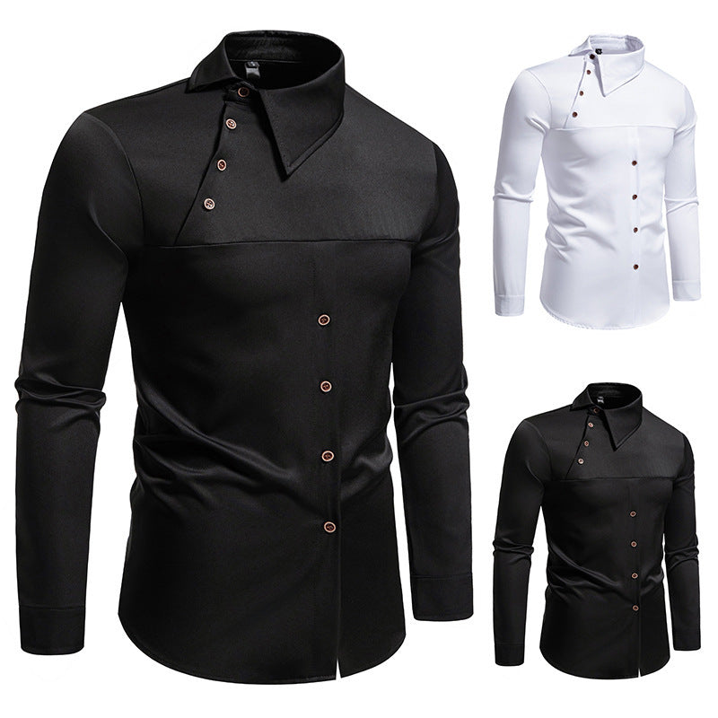 Herren modisches Hemd mit asymmetrischem Kragen und stilvollen Knopfdetails Echoarchiv