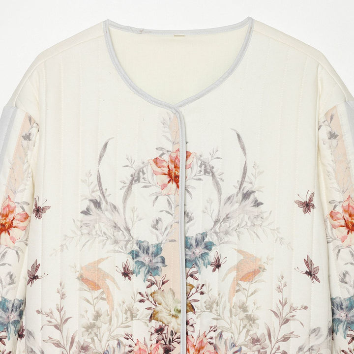Damen Gestepptes Cropped Übergangsjacke mit floraler Allover-Print und Rundhalsausschnitt Echoarchiv