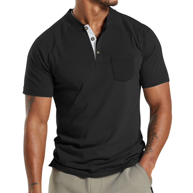 Herren Kurzarm-Henley-T-Shirt mit praktischer Brusttasche und modernem Kragen Echoarchiv