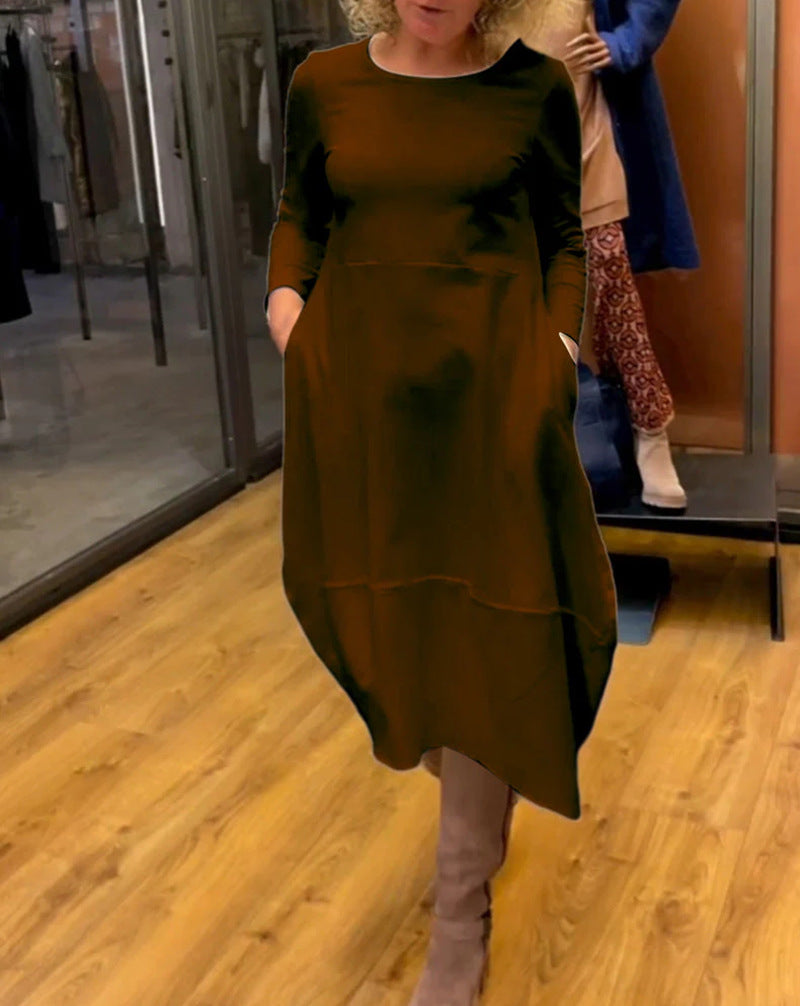 Damen nan asymmetrisches Ballonkleid mit dreiviertelärmeln, seitlichen Eingrifftaschen und fließendem Zipfelsaum Echo Archiv