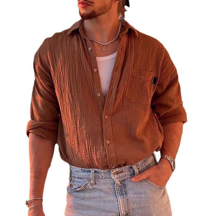 Herren Texturiertes Baumwoll-Gauze-Hemd mit Brusttasche und Relaxed Fit Echoarchiv