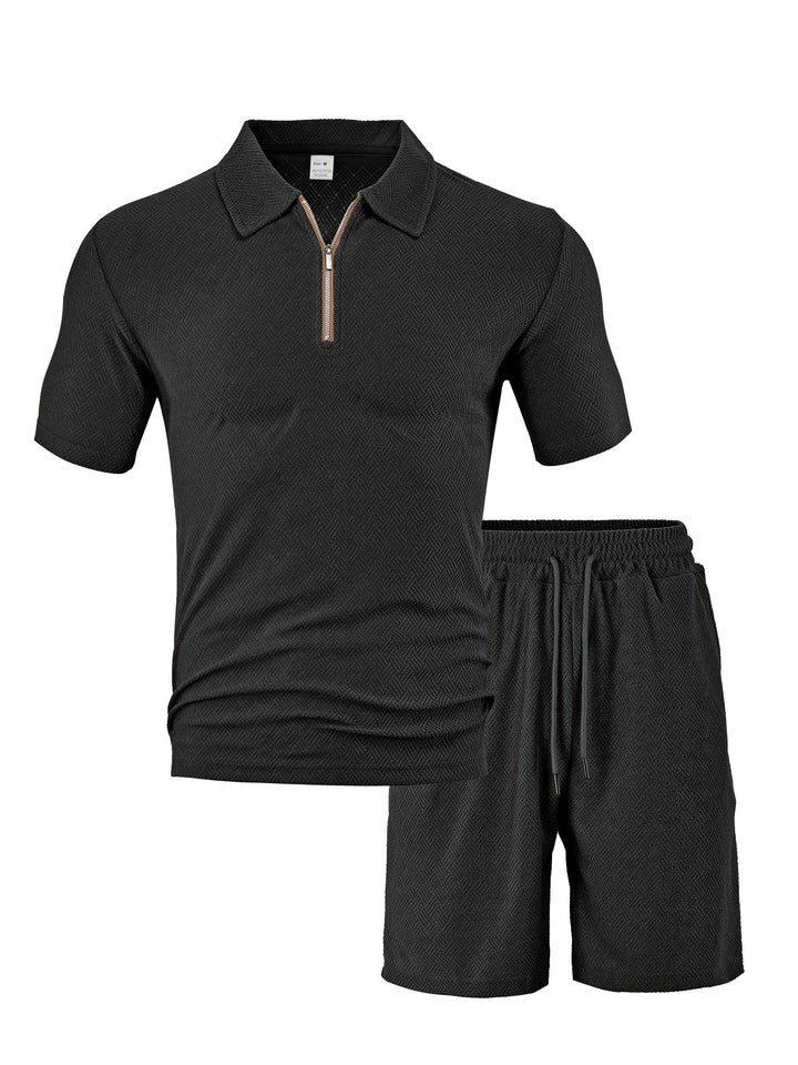 Herren sportliches Kurzarm-Set mit stylischem Reißverschluss und elastischem Bund Echoarchiv