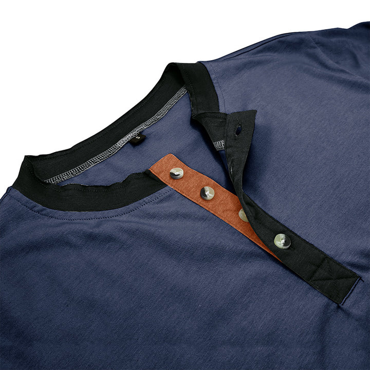 Herren Kurzarm-Henley-Shirt mit eleganten Kontrastdetails und bequemer Knopfleiste Echoarchiv