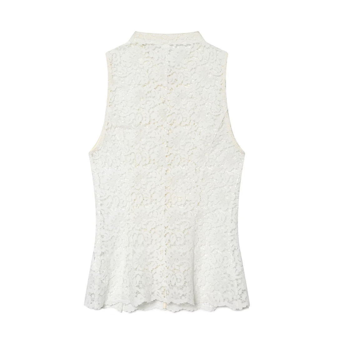 Damen Spitzenoberteil mit elegantem Stehkragen und dekorativen Knopfdetails Echo Archiv