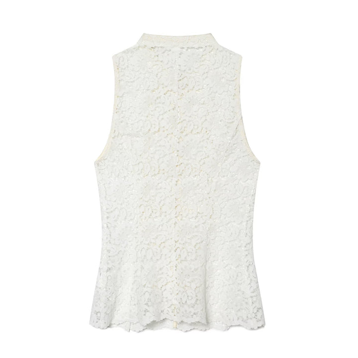 Damen Spitzenoberteil mit elegantem Stehkragen und dekorativen Knopfdetails Echo Archiv