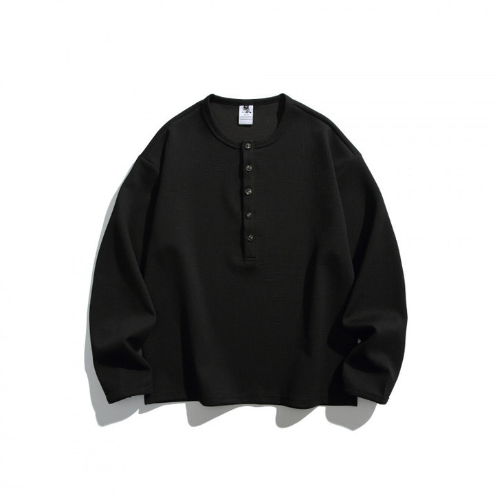 Unisex Waffelstruktur-Henleyshirt mit Knopfleiste und Oversize-Schnitt Echo Archiv