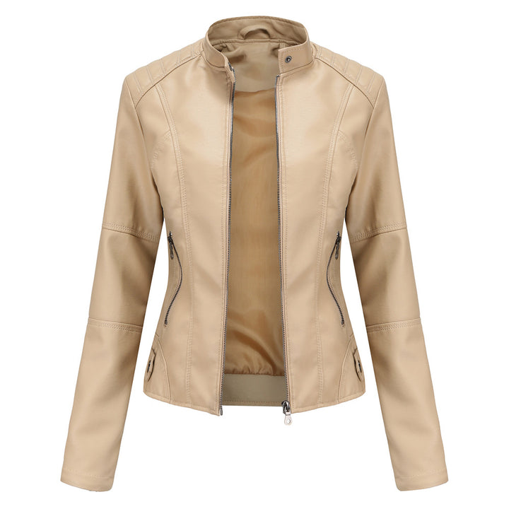 Damen nan taillierte Kunstleder Bikerjacke mit Stehkragen Echo Archiv