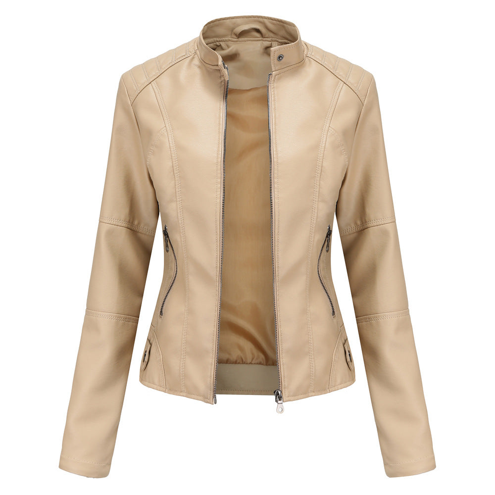 Damen nan taillierte Kunstlederjacke mit Stehkragen und durchgehendem Reißverschluss Echo Archiv