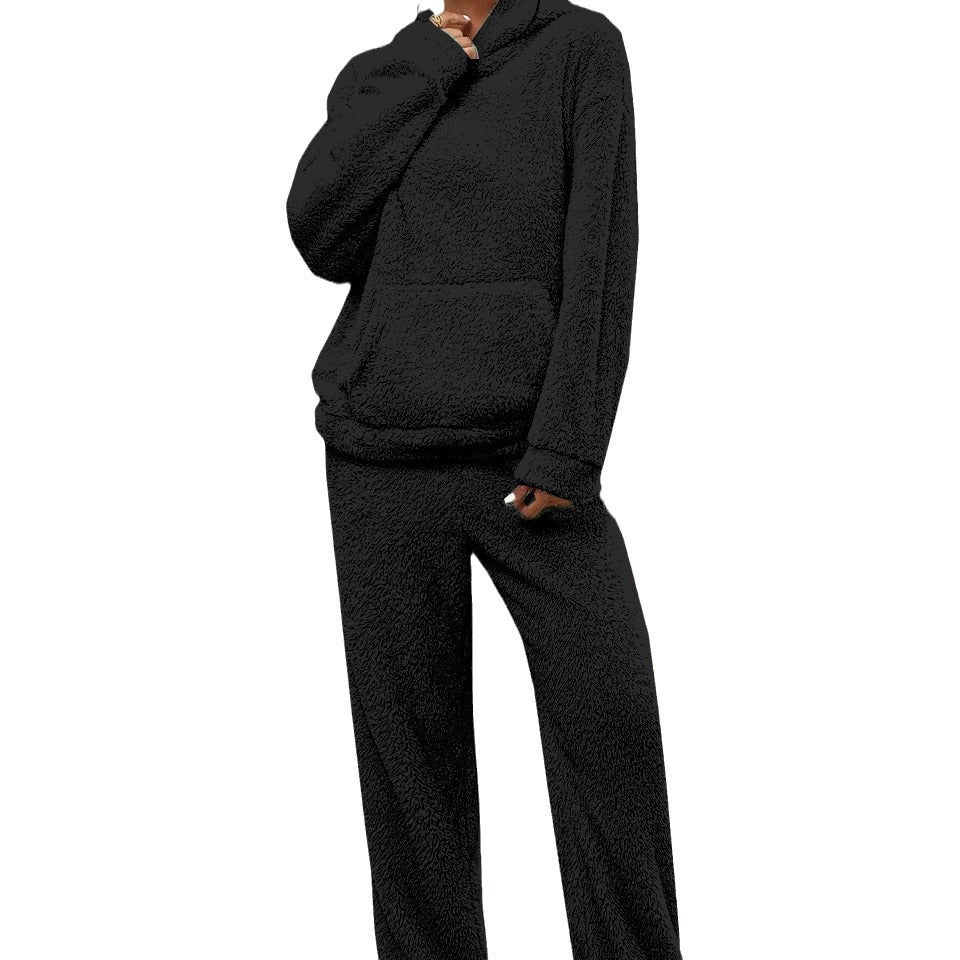 Damen nan kuscheliges Teddy-Fleece Hausanzug-Set mit Kapuze, Kängurutasche und elastischer Jogginghose Echo Archiv