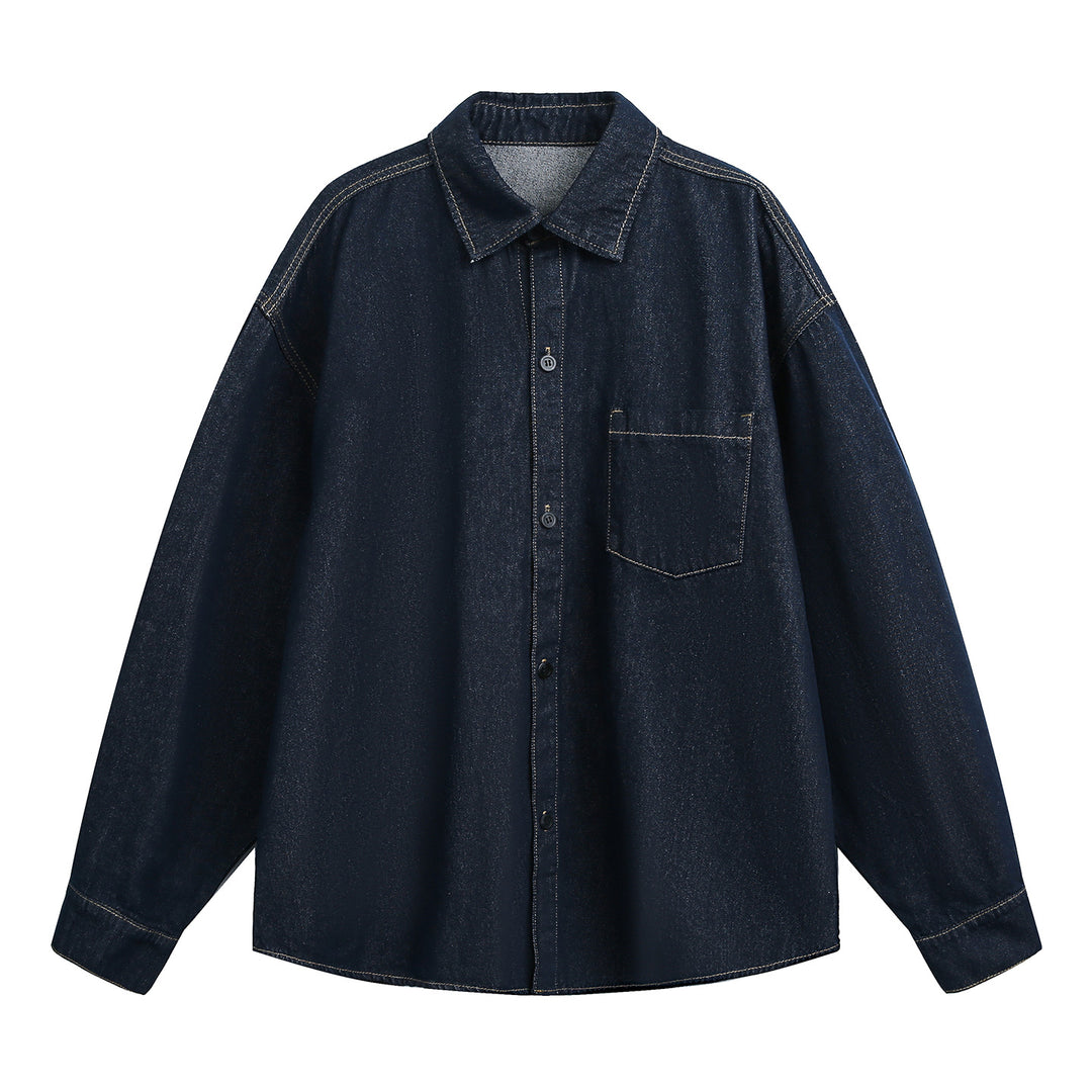 Unisex Oversize Jeanshemdjacke mit Brusttasche und kastigem Schnitt Echo Archiv