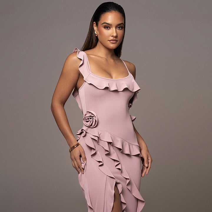 Damen Elegantes Rüschenskleid mit seitlichem Schlitz Echo Archiv
