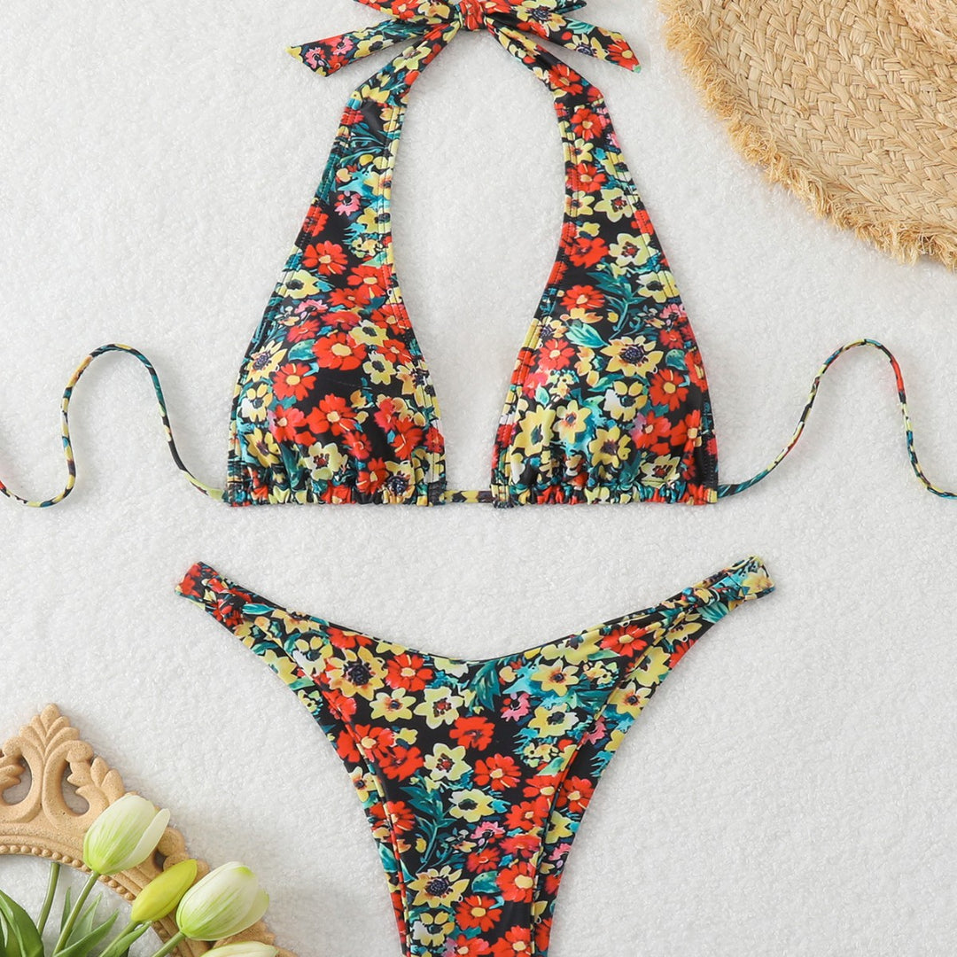 Damen Triangel-Bikini mit tiefem Ausschnitt und floralem Muster Echo Archiv