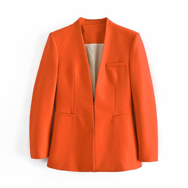 Damen Taillierter Blazer ohne Revers mit offener Front und Paspeltaschen Echo Archiv