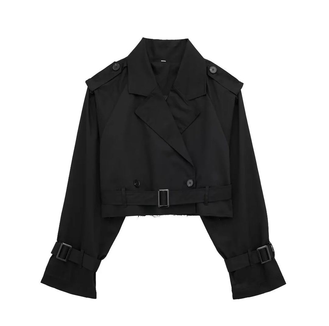 Damen kurzgeschnittene Trenchjacke mit Epauletten, Taillengürtel und verstellbaren Manschetten Echo Archiv