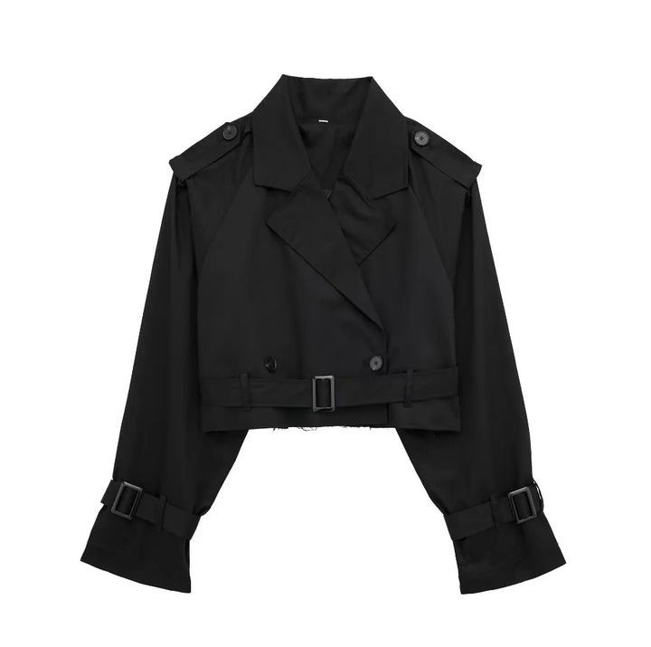 Damen kurzgeschnittene Trenchjacke mit Epauletten, Taillengürtel und verstellbaren Manschetten Echo Archiv