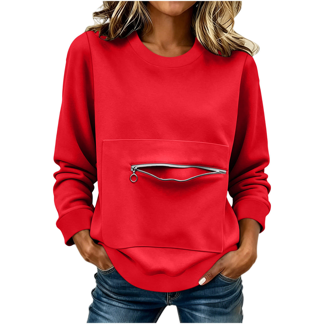 Damen locker geschnittenes Sweatshirt mit Frontreißverschlusstasche und Rundhalsausschnitt – Avérine