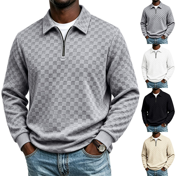 Herren Strukturierter Strickpullover mit Troyer-Kragen und halbem Reißverschluss Echoarchiv