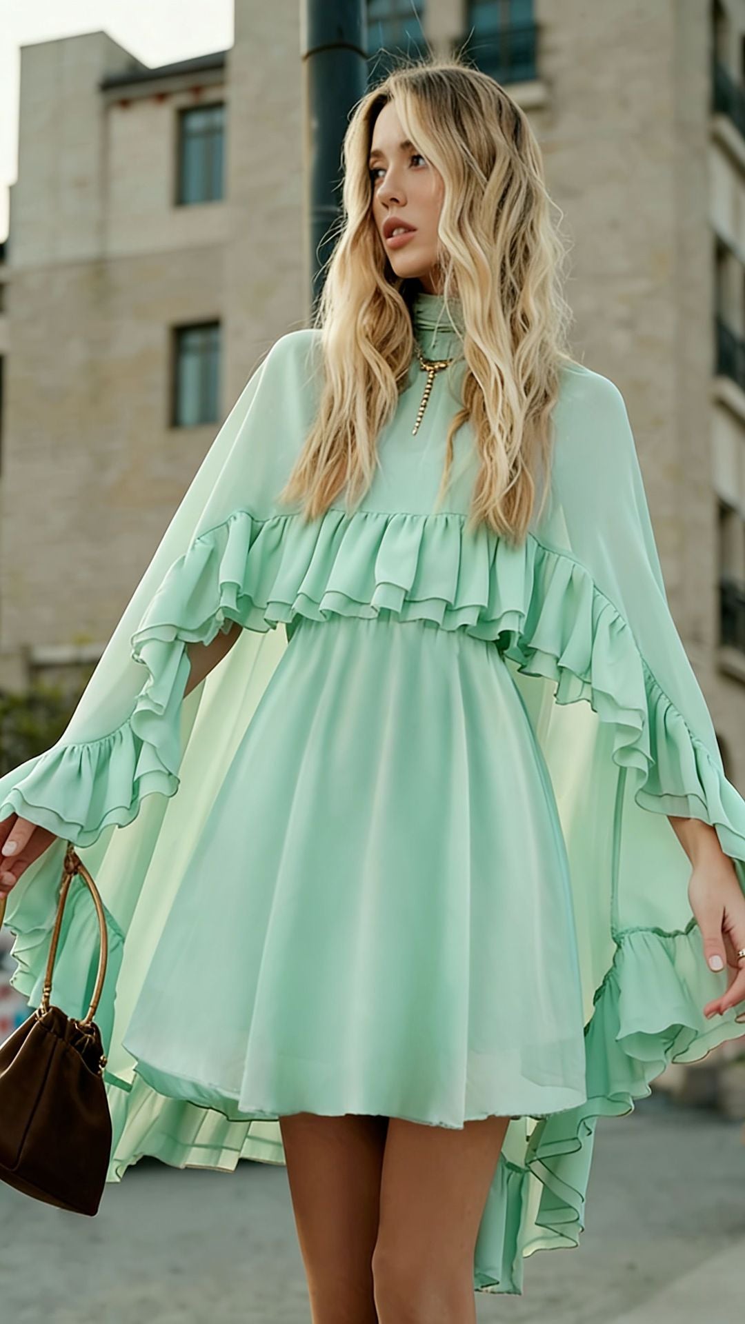 Damen romantisches Chiffonkleid mit Volants und weitem Saum Echo Archiv