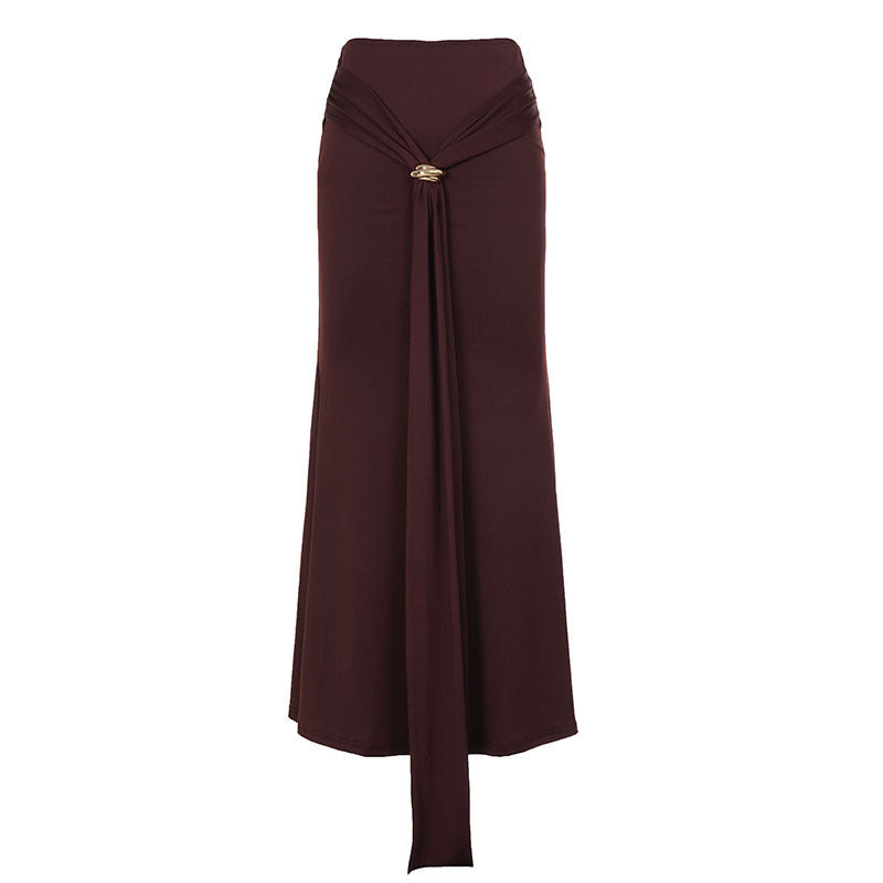 Damen Maxirock mit High‑Waist Wickeldetail, Drapée‑Vorderteil und Metallring Echo Archiv