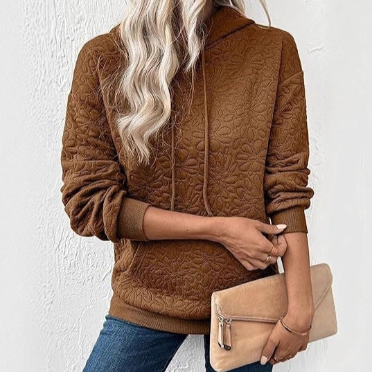 Damen Gestepptes Kapuzen-Sweatshirt mit floralem Steppmuster und Kängurutasche Echoarchiv