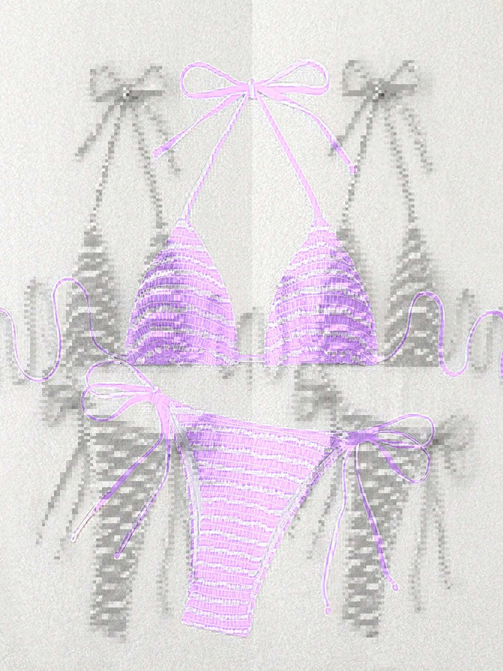 Damen Triangel-Bikini mit feinem Streifenmuster und raffinierten Bindebändern Echo Archiv