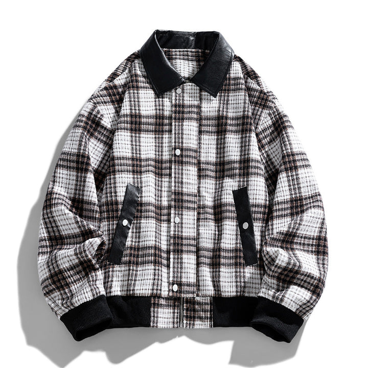 Herren Kariertes Overshirt-Blouson mit kontrastierendem Kunstlederkragen und Rippbündchen Echo Archiv