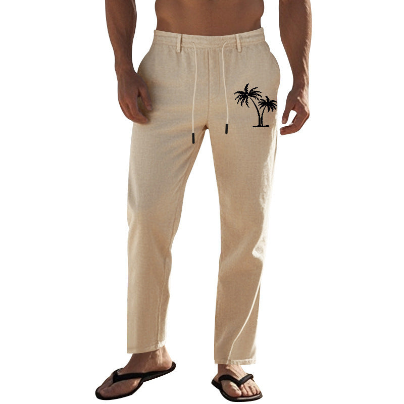 Herren luftige Strandhose mit elastischem Bund und dekorativem Palmendruck Echoarchiv