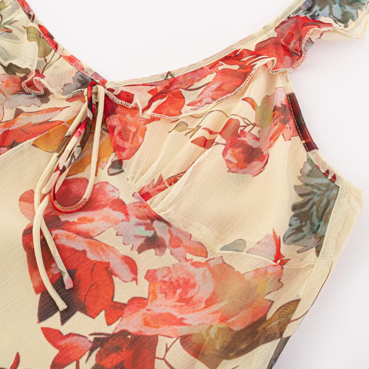Damen Maxikleid mit zarten Rüschen und floralem Muster Echo Archiv